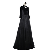 Plus Size High Neck Black Tulle Evening Dress