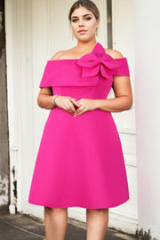Plus Size Hot Pink Off Shoulder Dress