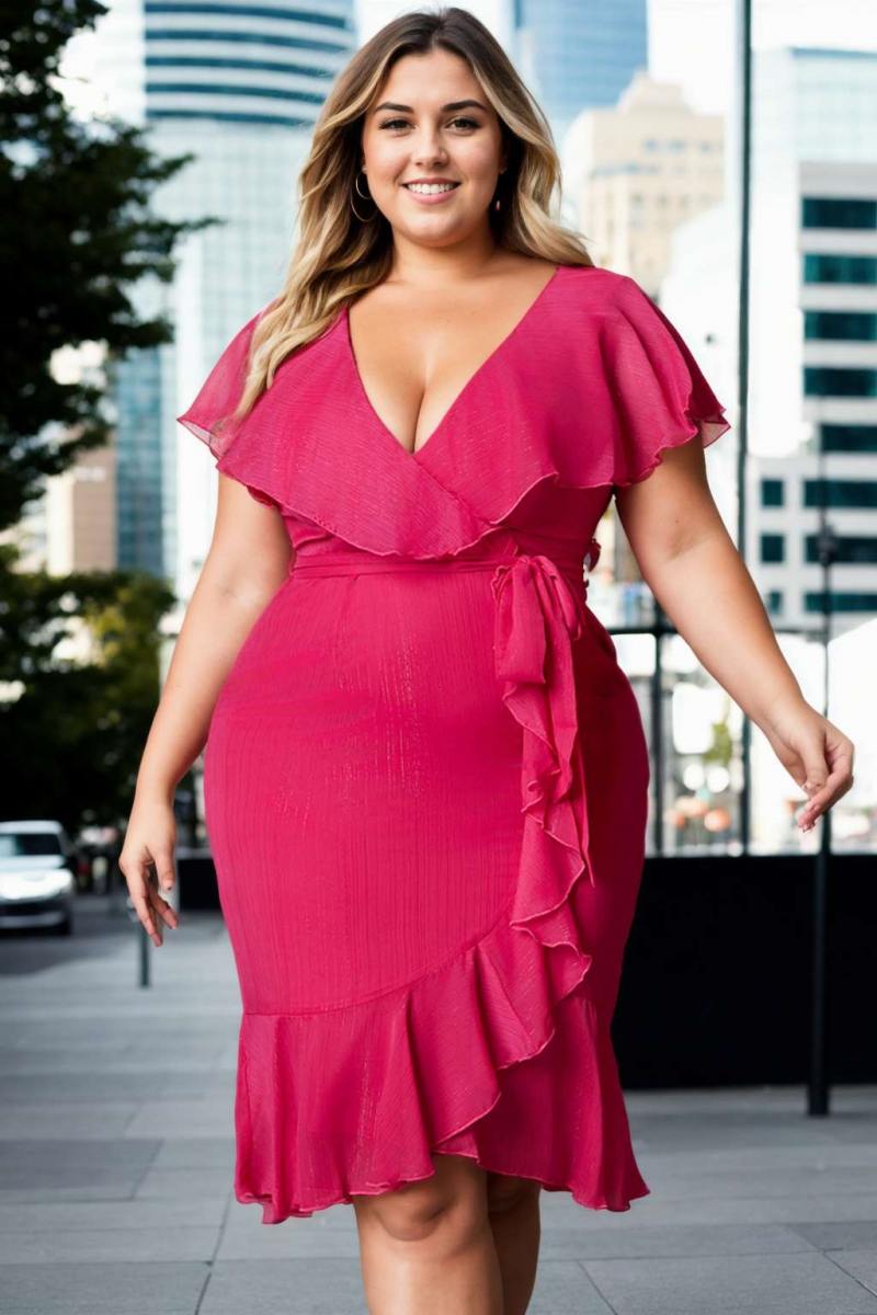 Rylee Plus Size Sexy Hot Pink Bodycon Dress - Main Image