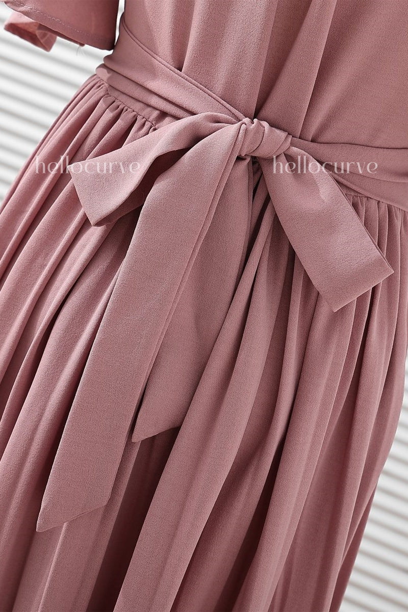 Gabrielle Plus Size Khaki Wrap Pleats Dress Hello Curve