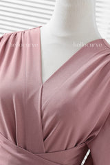 Gabrielle Plus Size Khaki Wrap Pleats Dress