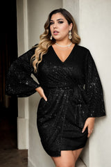 Plus Size Kimono Sleeve Short Party Dress - Black
