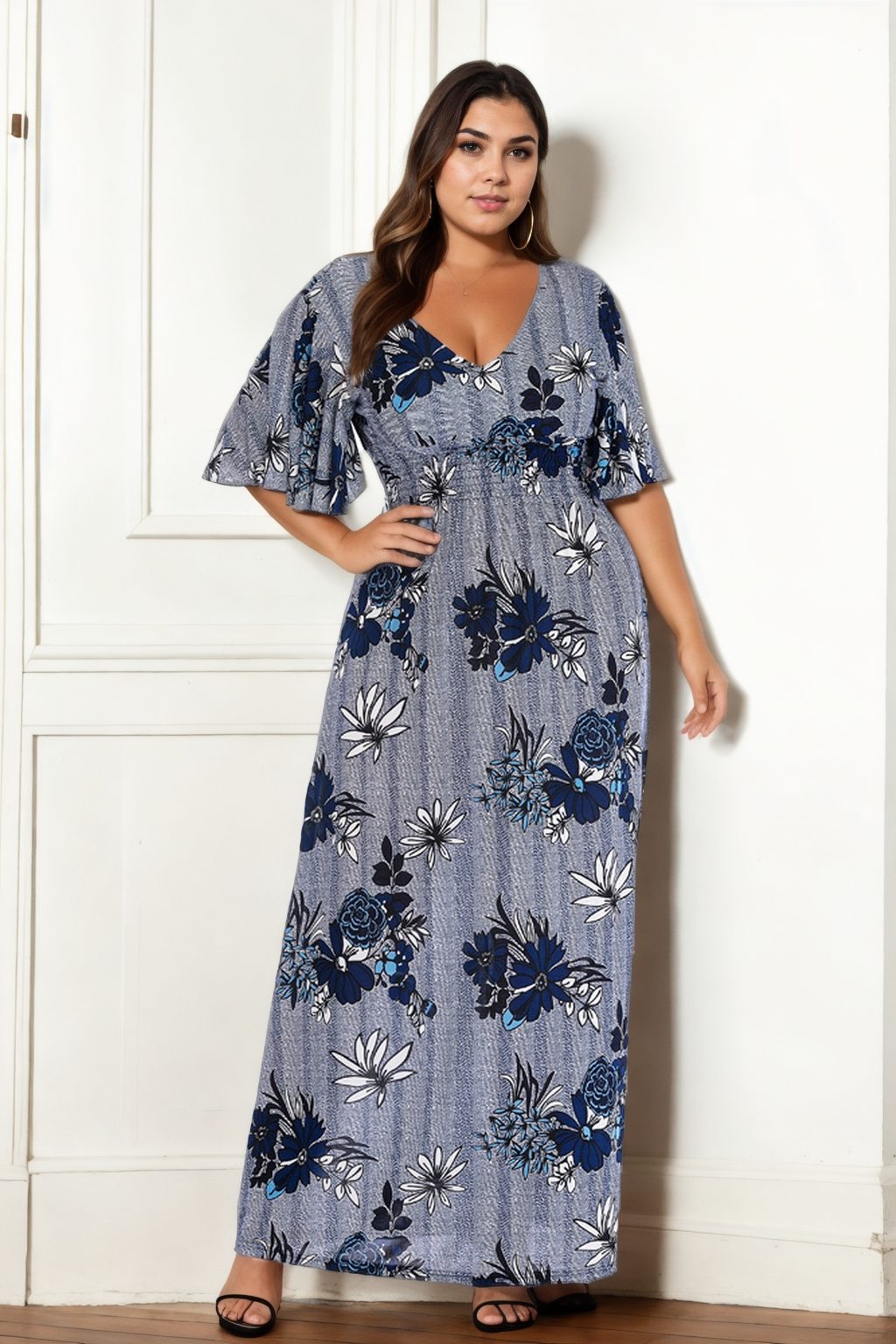 Jasmine Plus Size Knit Boho Floral V Neck Maxi Dress Hello Curve Jasmine Plus Size Knit Boho Floral V Neck Maxi Dress Hello Curve