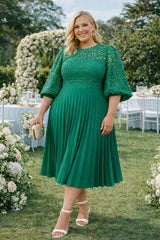 plus size emerald green lace pleated midi dress