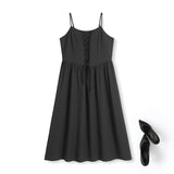 Plus Size Lace Up Camisole Dress - Black
