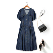 Plus Size Denim Lace Up Dress