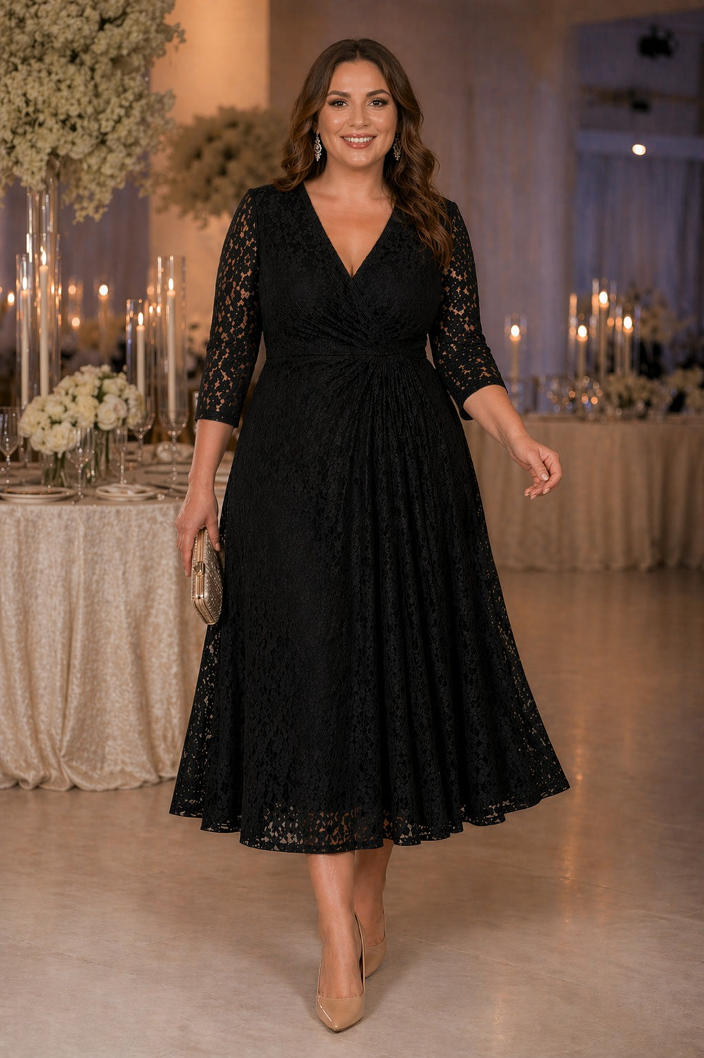 Nymerelle Plus Size Wedding Guest Midi Dress – Lace Wrap– Hello Curve