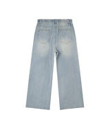 Light blue wide leg jeans back view plus size high waist denim - with stretch band