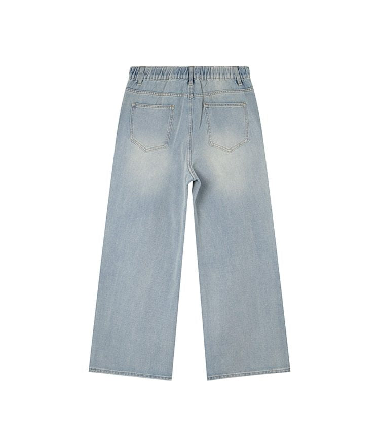 Light blue wide leg jeans back view plus size high waist denim - with stretch band