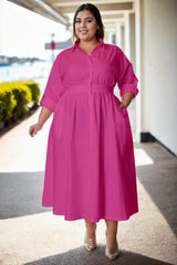 plus size long sleeve shirt dress - pink