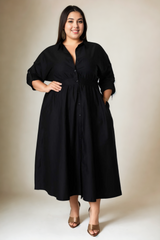 Landon Plus Size White Long Sleeve Shirt Dress