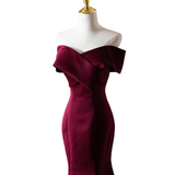 Plus Size Maroon Red Off Shoulder Gown