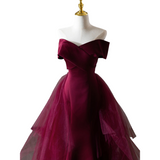 Plus Size Maroon Red Off Shoulder Gown