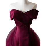 Plus Size Maroon Red Off Shoulder Gown - Close Up