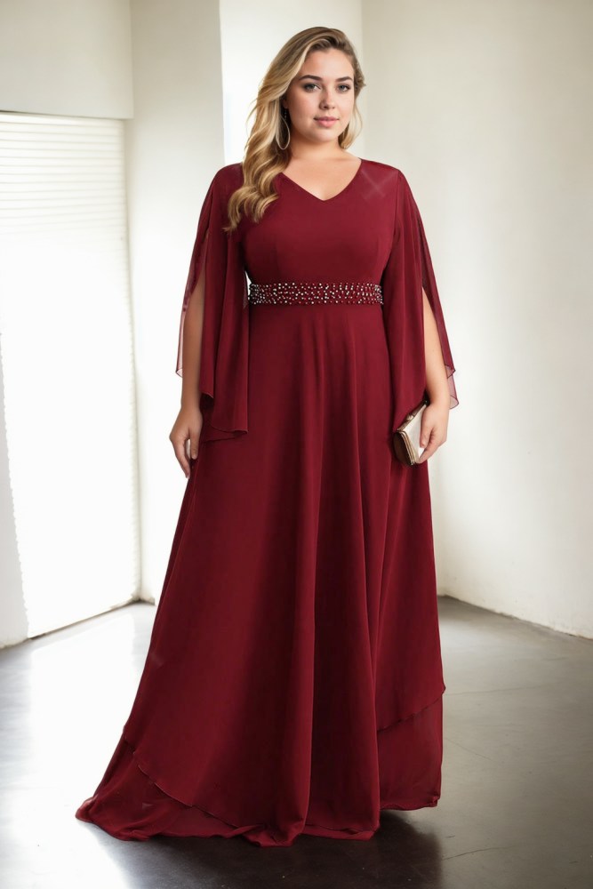 Nova Plus Size Dark Red Long Sleeve Formal Dress– Hello Curve