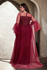 Plus Size Maroon Red Formal Dress - Back View