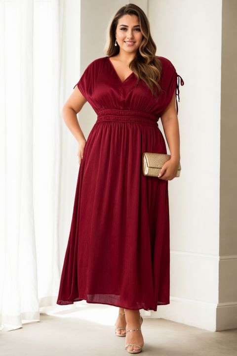 Plus Size Maroon Red Grecian Evening Dress