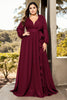 Serenity Plus Size Maroon Red Long Sleeve Formal Gown