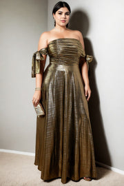 Plus Size Metallic Gold Evening Dress