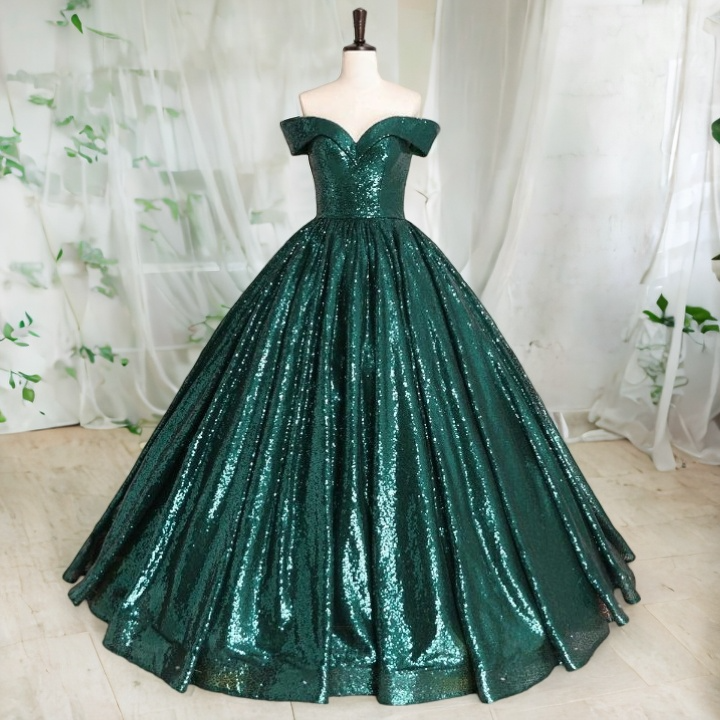 Floor-length Off Shoulder Chiffon Gown Dark Green Plus Size main image 1