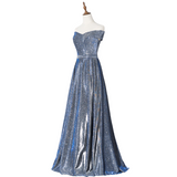 Plus Size Metallic SIlver Off Shoulder Evening Dress