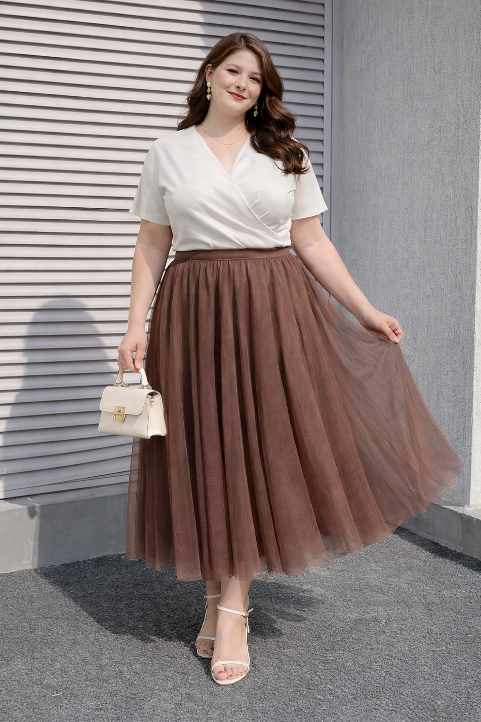 Plus Size Tulle Midi Skirt