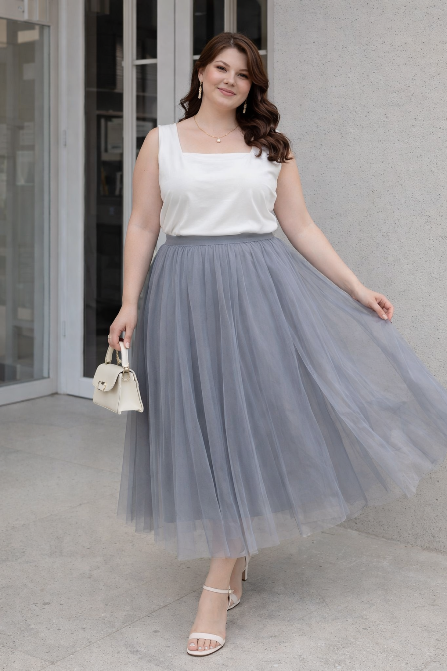 Plus Size Tulle Midi Skirt