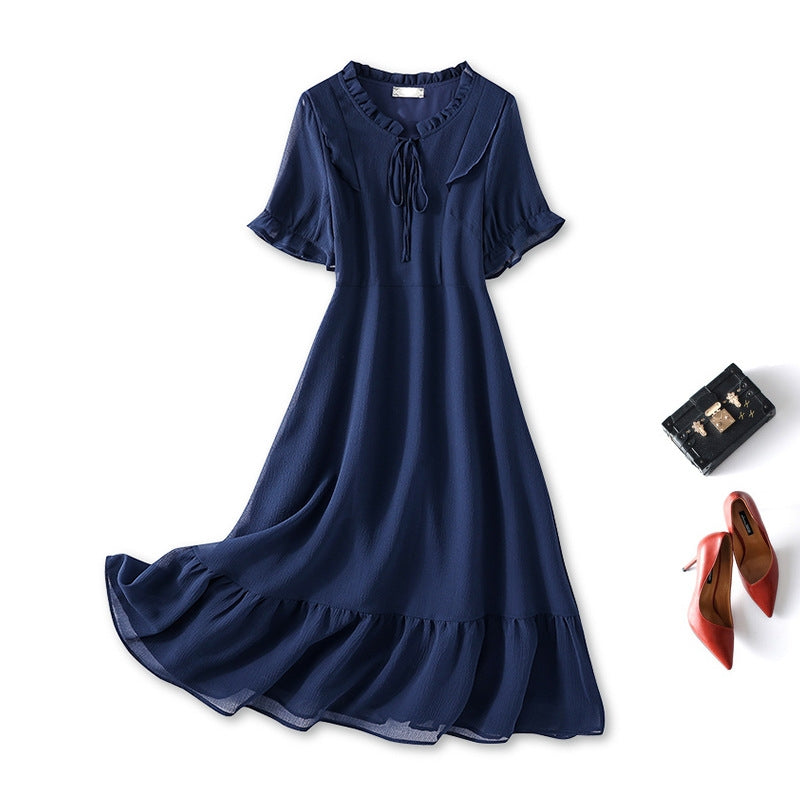 Plus Size Navy Blue Chiffon Dress– Hello Curve