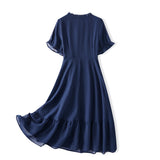Plus Size Navy Blue Chiffon Dress back view