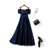 Plus Size Navy Blue Evening Dress - Back View