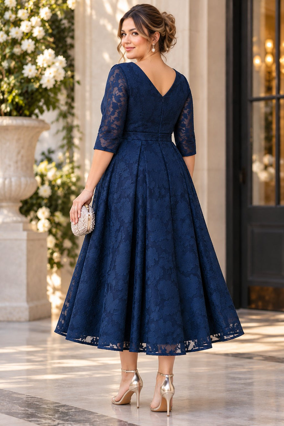 Rosavelle Plus Size Floral Lace Wedding Guest Midi Dress