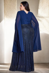 Plus Size Navy Cape Evening Dress - back view
