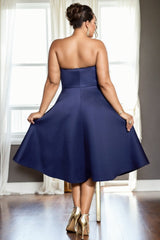 Plus Size Navy Blue Tube Cocktail Dress - back view