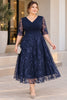 Natalya Plus Size Navy Lace Midi Wedding Guest Dress