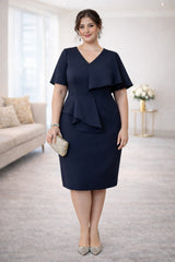 Plus Size Cocktail Dress in navy blue, suitable for cocktail events and formal occasions
