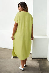 Plus Size Notch Neck Short Sleeve Midi Dress - back view