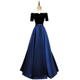 Plus Size Notch Neck Off Shoulder Evening Dress - Blue