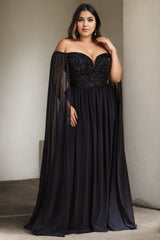 Plus Size Off Shoulder Cape Sleeve Gown