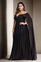 Plus Size Off Shoulder Cape Sleeve Gown -  Side View