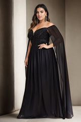 Plus Size Off Shoulder Cape Sleeve Gown -  Side View