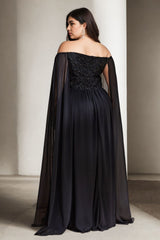 Plus Size Off Shoulder Cape Sleeve Gown - Back View