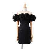 Plus Size Off Shoulder Corsage Dress - Black