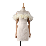 Plus Size Off Shoulder Corsage Dress - White / Cream