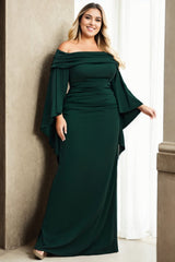 Plus Size Off Shoulder Fairy Sleeve Maxi Dress - Green