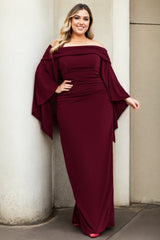 Plus Size Off Shoulder Fairy Sleeve Maxi Dress - Red