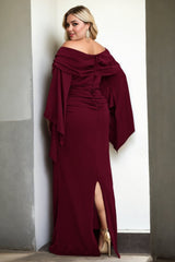 Plus Size Off Shoulder Fairy Sleeve Maxi Dress - Red Back View