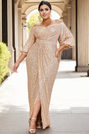 Plus Size Off Shoulder Gold Gown