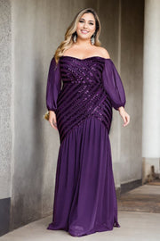 Sylvia Plus Size Off Shoulder Long Sleeve Evening Dress