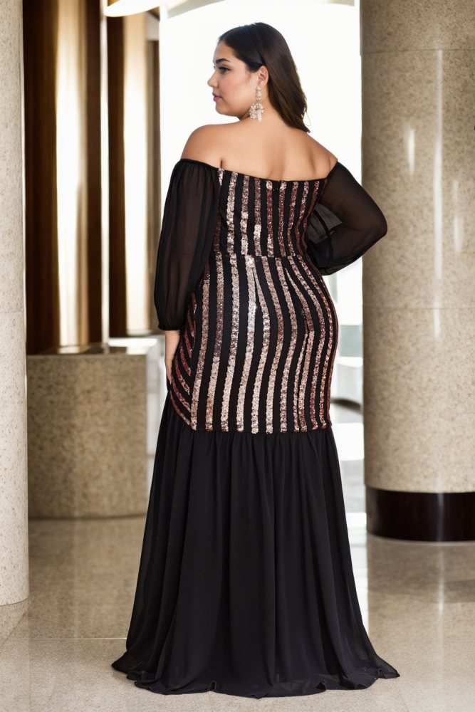 Sylvia Plus Size Off Shoulder Long Sleeve Evening Dress– Hello Curve