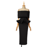 Plus Size Off Shoulder Peplum Dress - Black